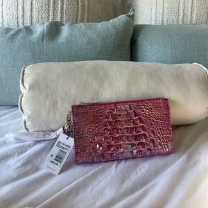 BRAHMIN PINK Melbourne Collection Crocodile-Embossed Daisy Wristlet